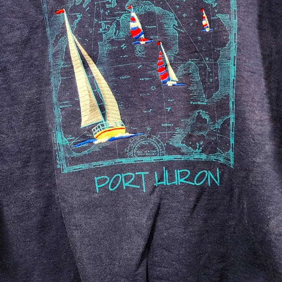 Vintage Preshrunk  Port Huron Supercotton  Blue Crewneck Sweatshirt Made USA SzL - Picture 2 of 6